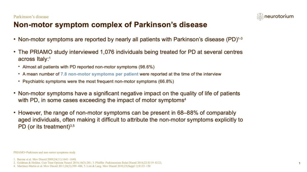 Parkinsons Disease - Non-Motor Symptom Complex and Comorbidities - slide 2